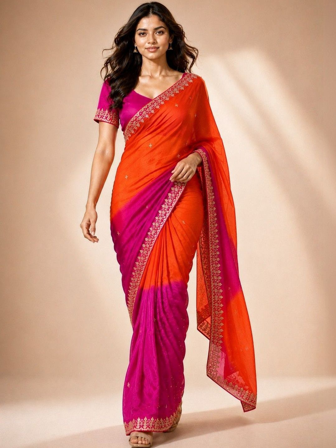 Mitera Embellished Embroidered Poly Chiffon Heavy Work Saree