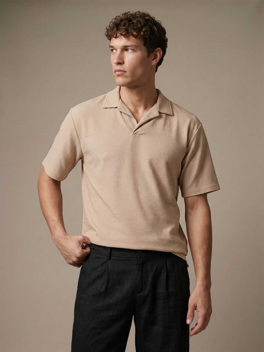 glitchez Self Designed Polo Collar Drop-Shoulder Sleeves T-shirt