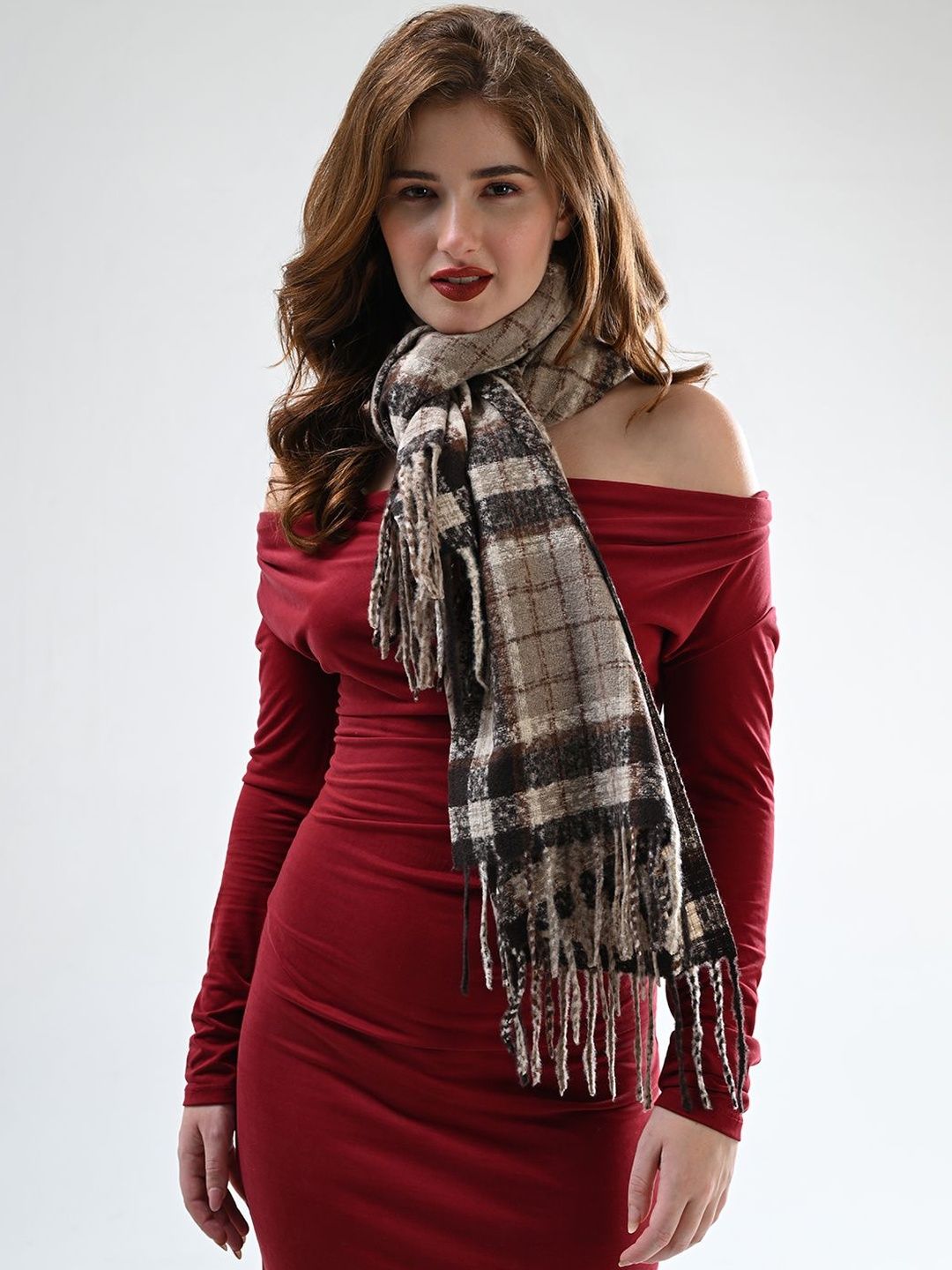 Cazzano Women Checked Woven Design Shawl