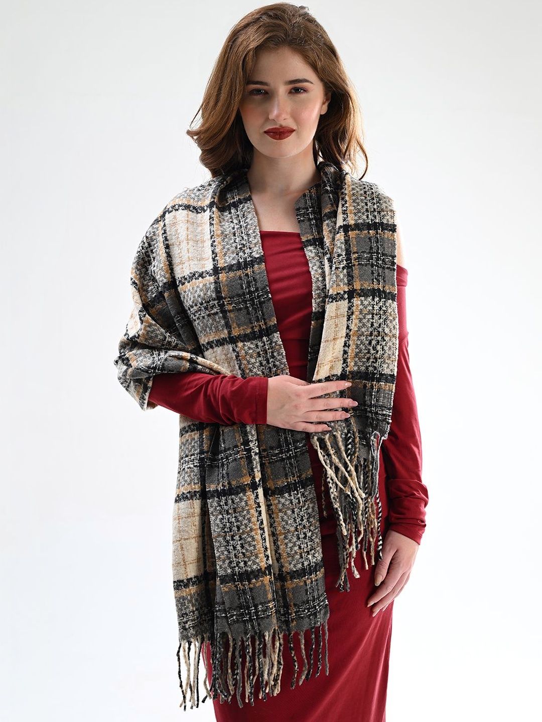Cazzano Women Checked Printed Shawl
