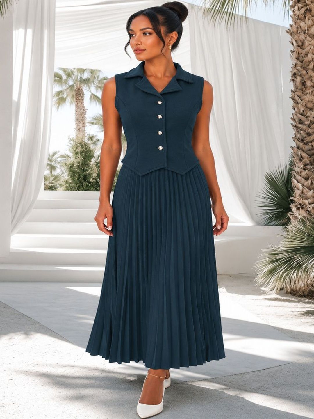 JAKANARY Solid Vest Top with Skirt