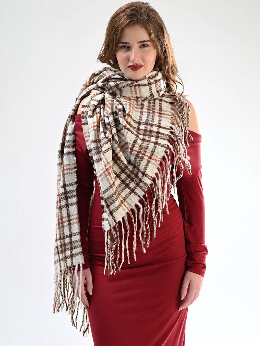 Cazzano Women  Checked Printed Shawl