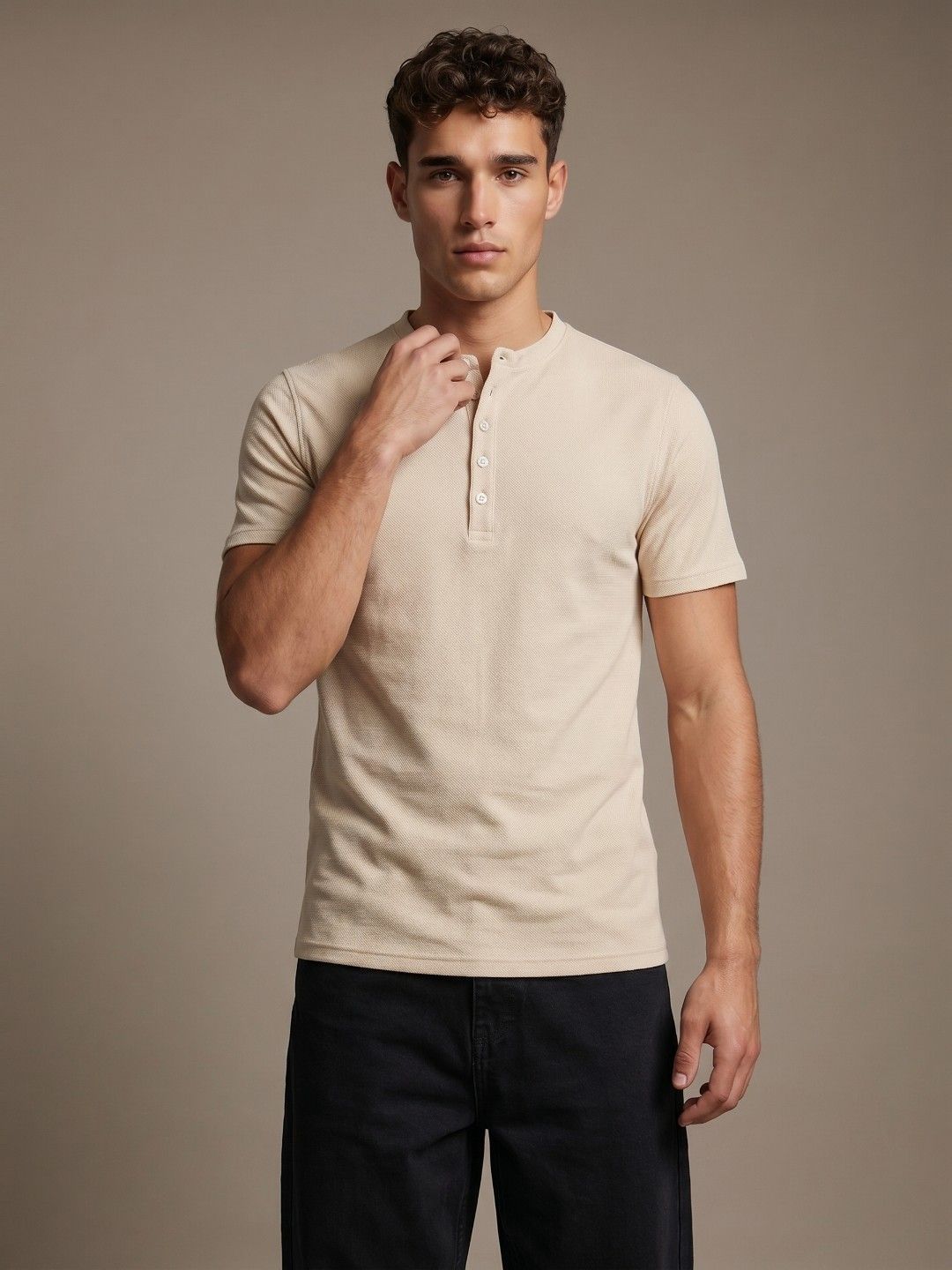 glitchez Men Henley Neck T-shirt