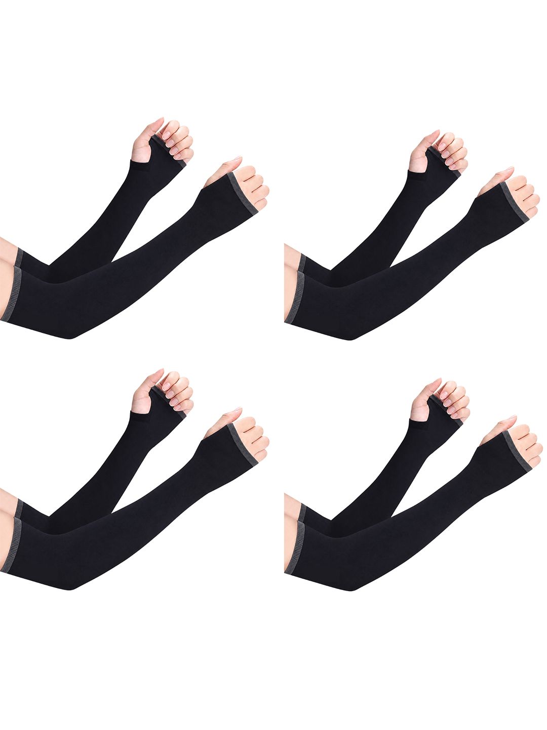 Xjarvis Unisex Pack of 4 Sun Protection Hand Sleeves With Thumb Hole Arm Fingerless Gloves