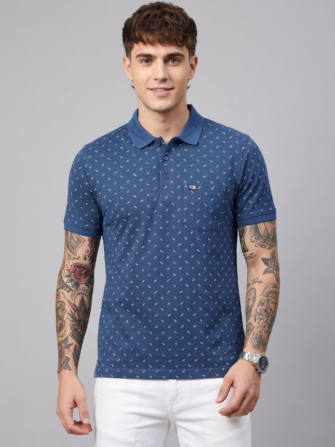 SANDPIPER Men Printed Polo Collar Pockets T-shirt