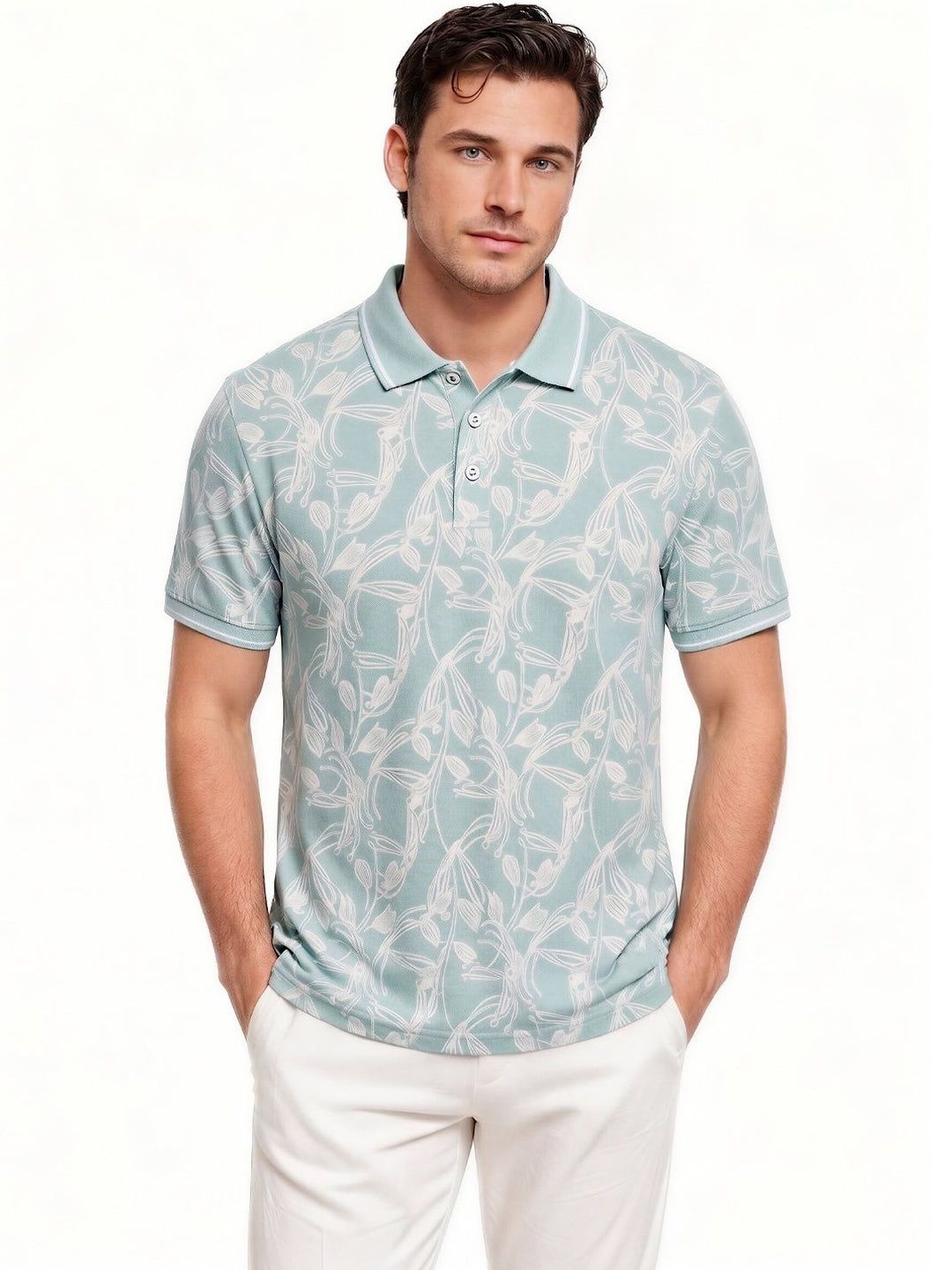 Status Quo Men Floral Printed Polo Collar T-shirt