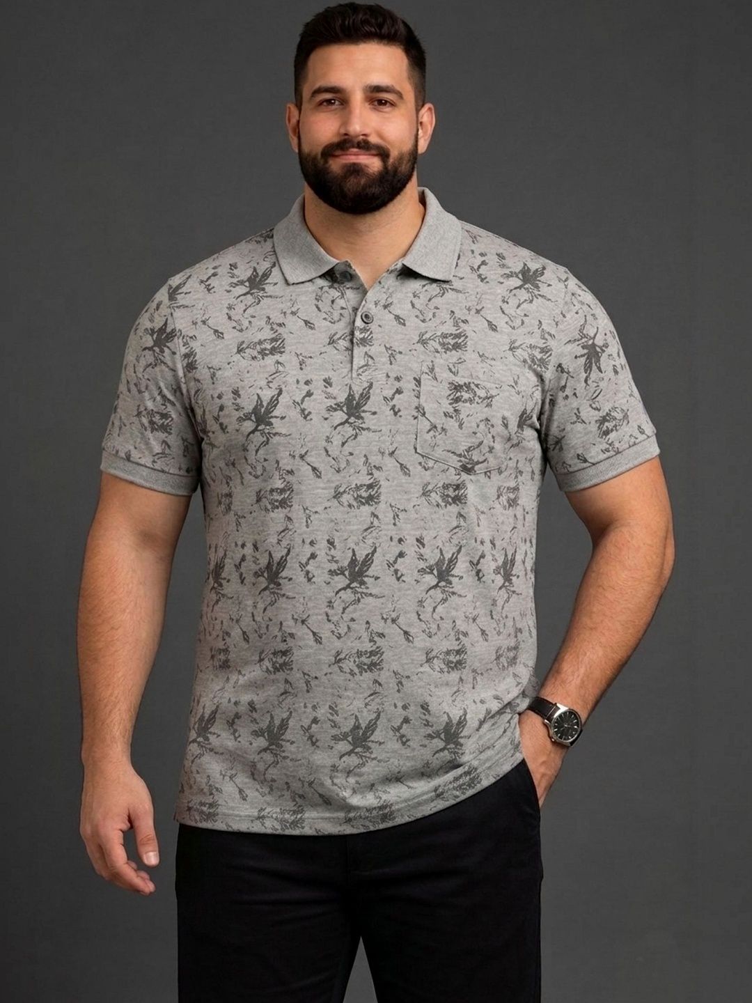 Mast & Harbour Men Printed Polo Collar Pockets T-shirt