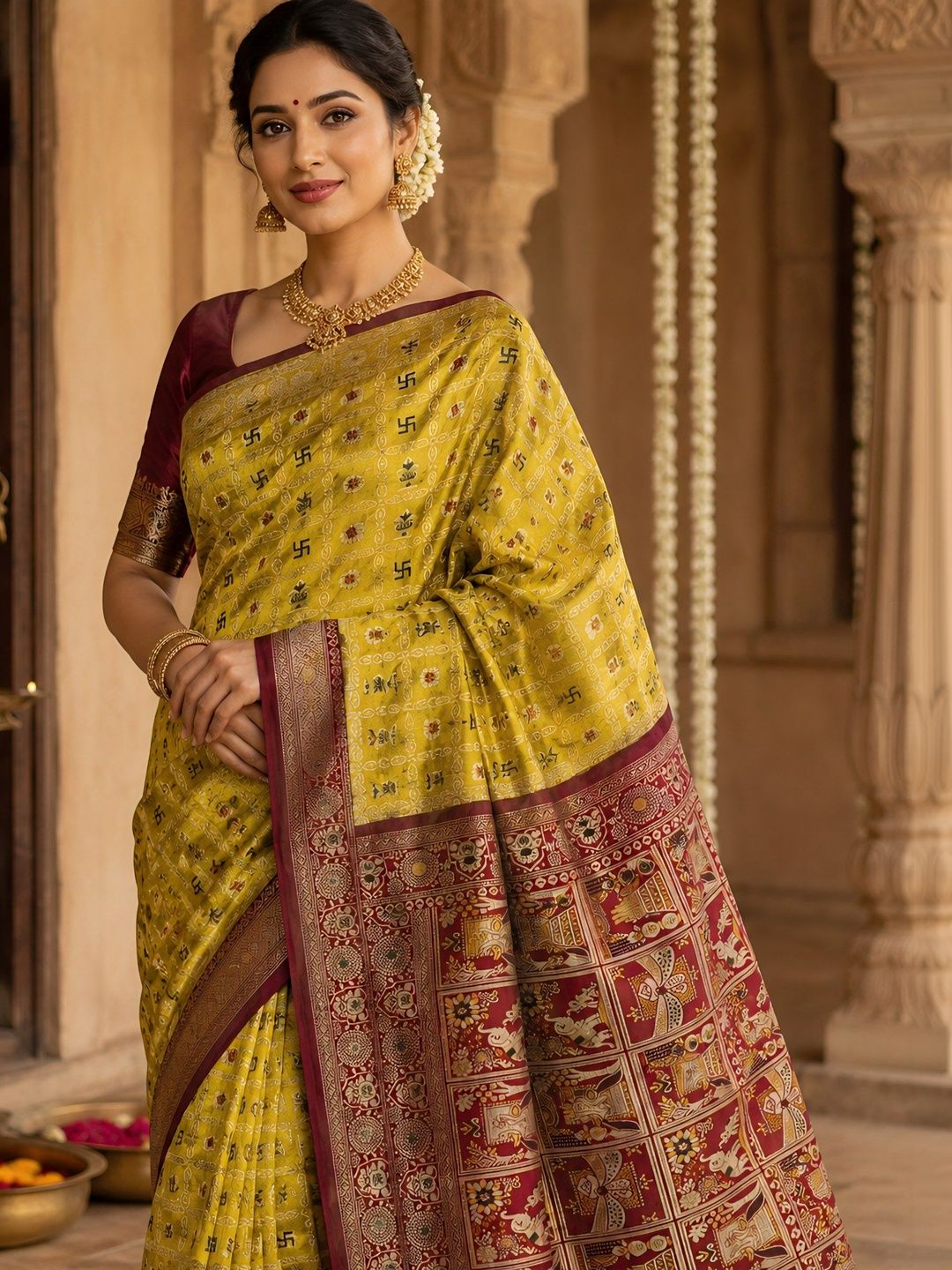 KAILASA Ethnic Motifs Zari Art Silk Handloom Kanjeevaram Saree
