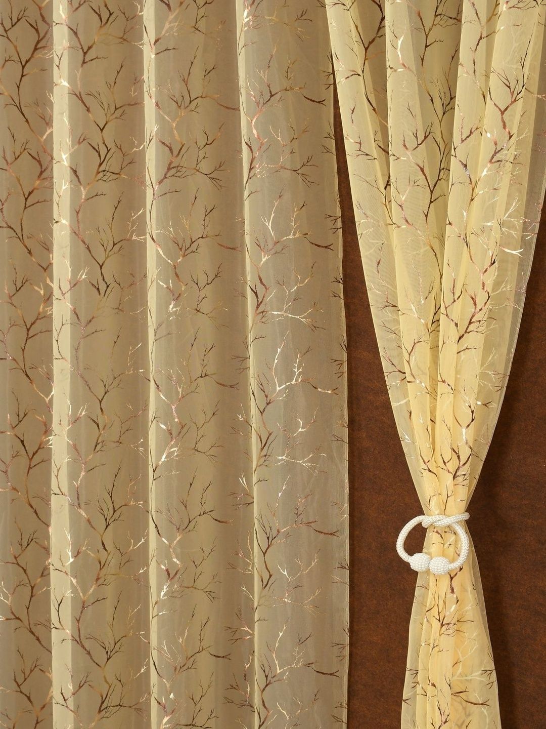 Aura Beige Set of 2 Sheer Long Door Curtain
