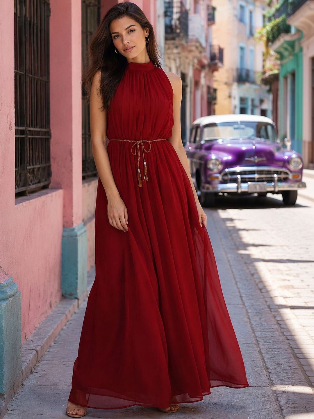 DressBerry Halter Neck Georgette Maxi Dress