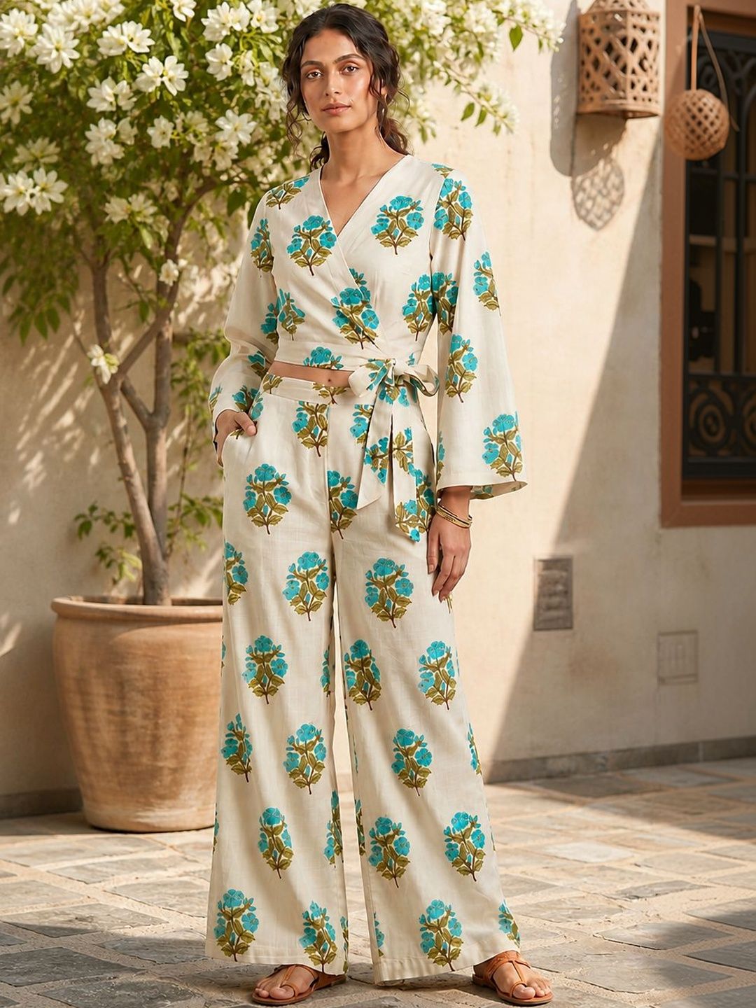 Anouk Bohemian Cotton Printed Top with Palazzos