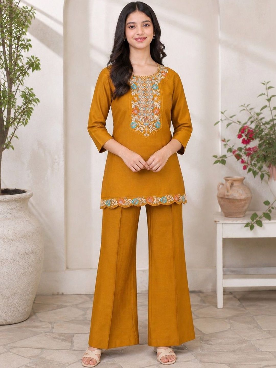 KALINI Embroidered Tunic with Palazzos