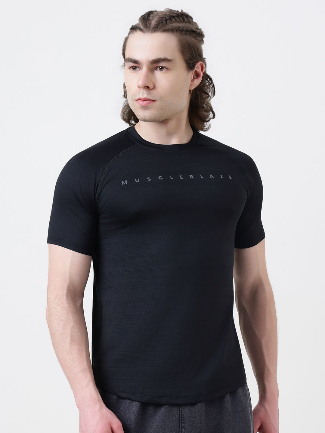 MuscleBlaze Active T Shirt for Men, for Gym & Sports (Midnight Black)