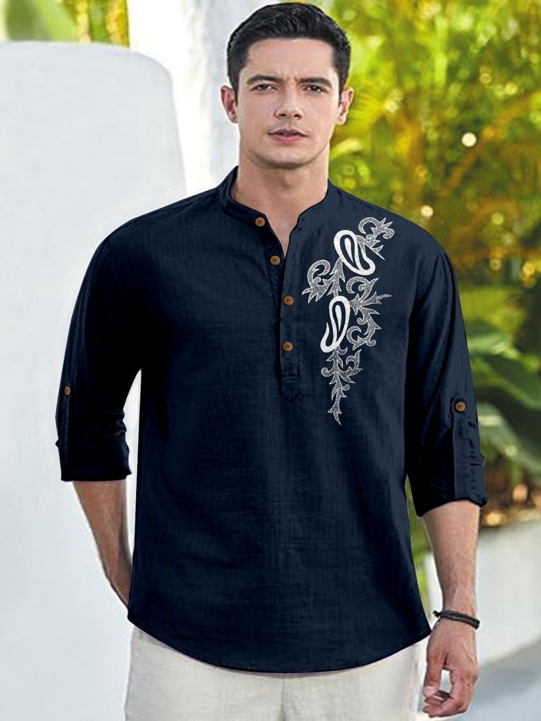 CLOTHING VEDA Men Floral Mandarin Collar Kurta