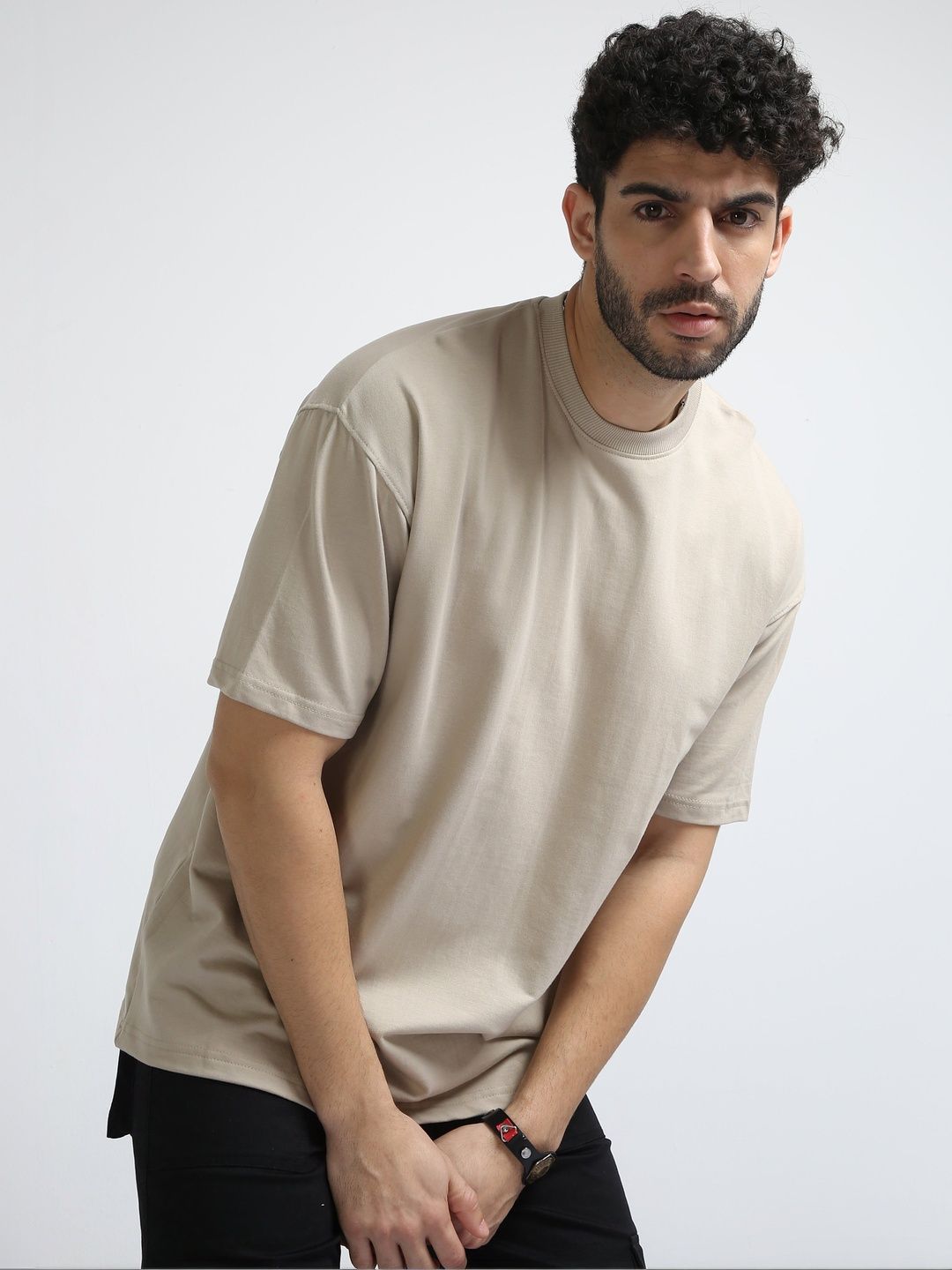 THE BEETEL HOUSE Beige Relaxed Fit Round Neck T-Shirt