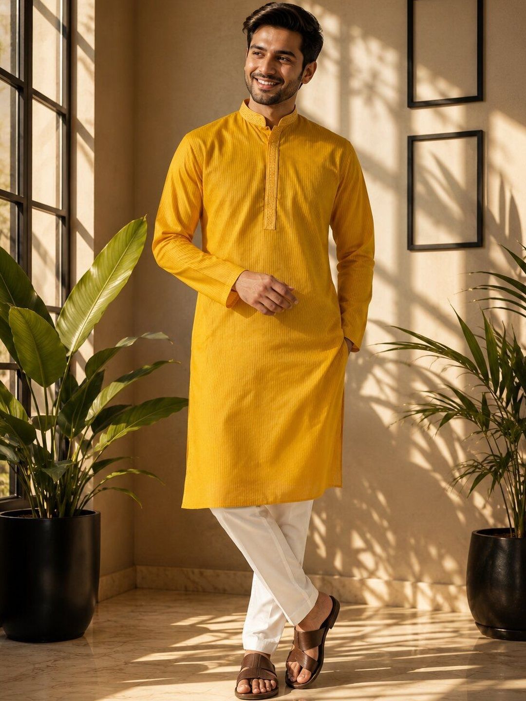 DEVOILER Men Striped Kurta