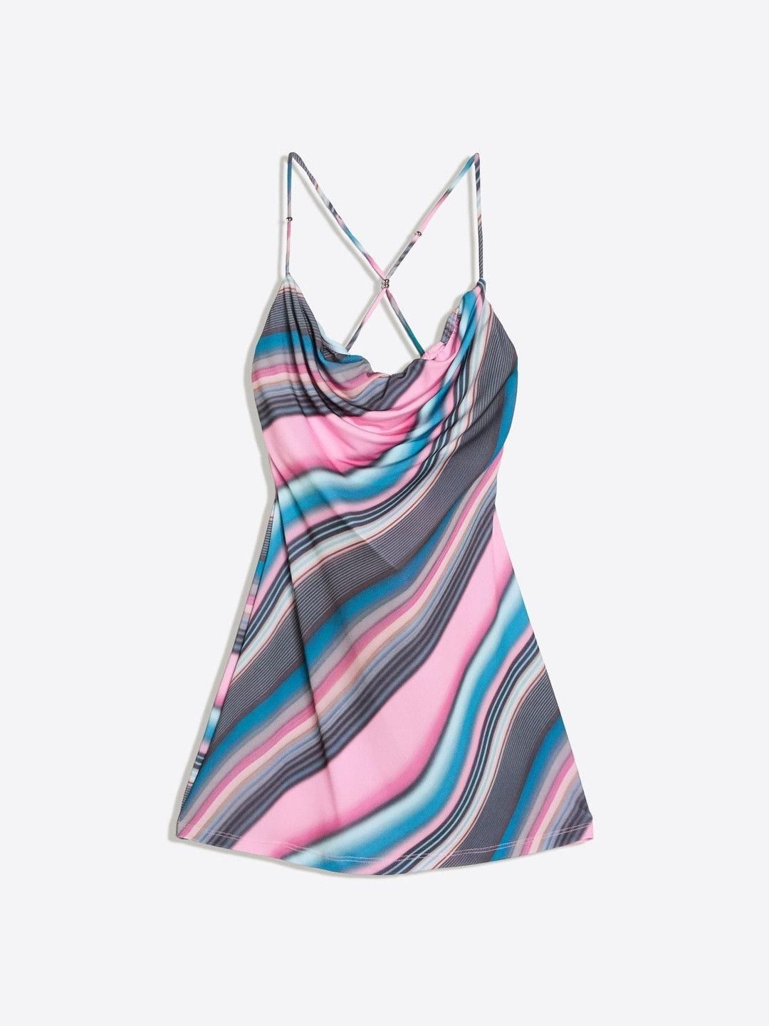 Abstract Printed Cowl Neck A-Line Mini Dress