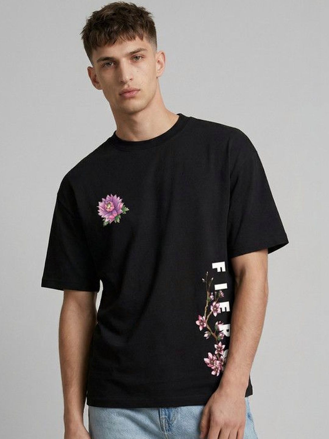 High Star Men Printed Round Neck Oversized T-shirt