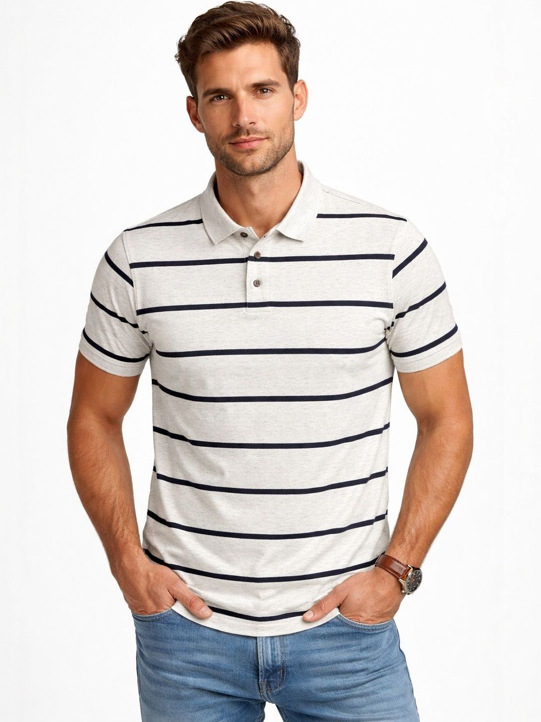 The Roadster Lifestyle Co Striped Polo Collar Tshirts