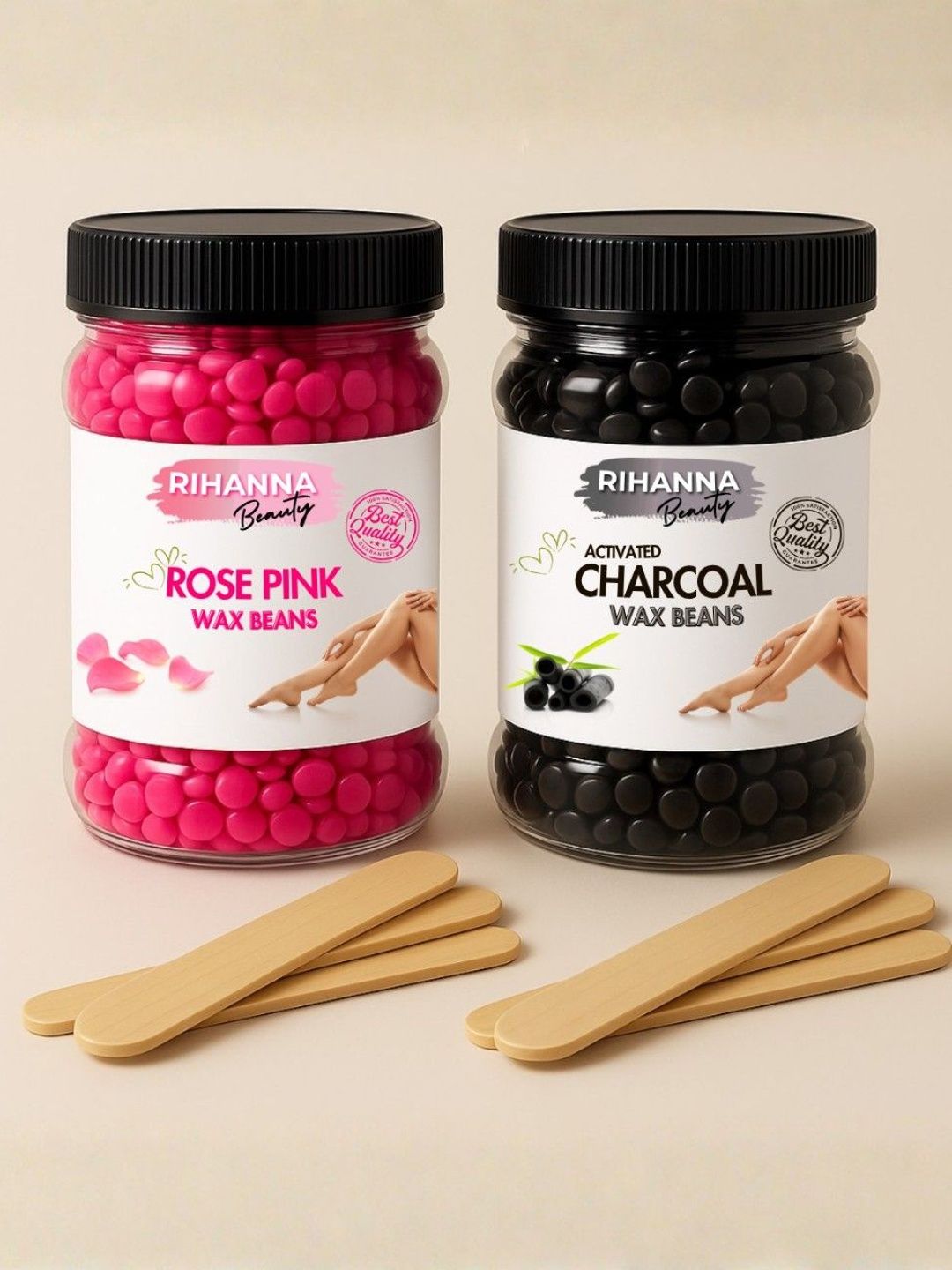 RIHANNA BEAUTY Set Of 2 Rose Pink & Charcoal Hard Wax Beans - 150 g Each