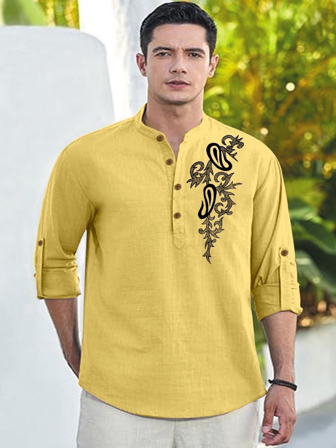 CLOTHING VEDA Men Floral Mandarin Collar Kurta