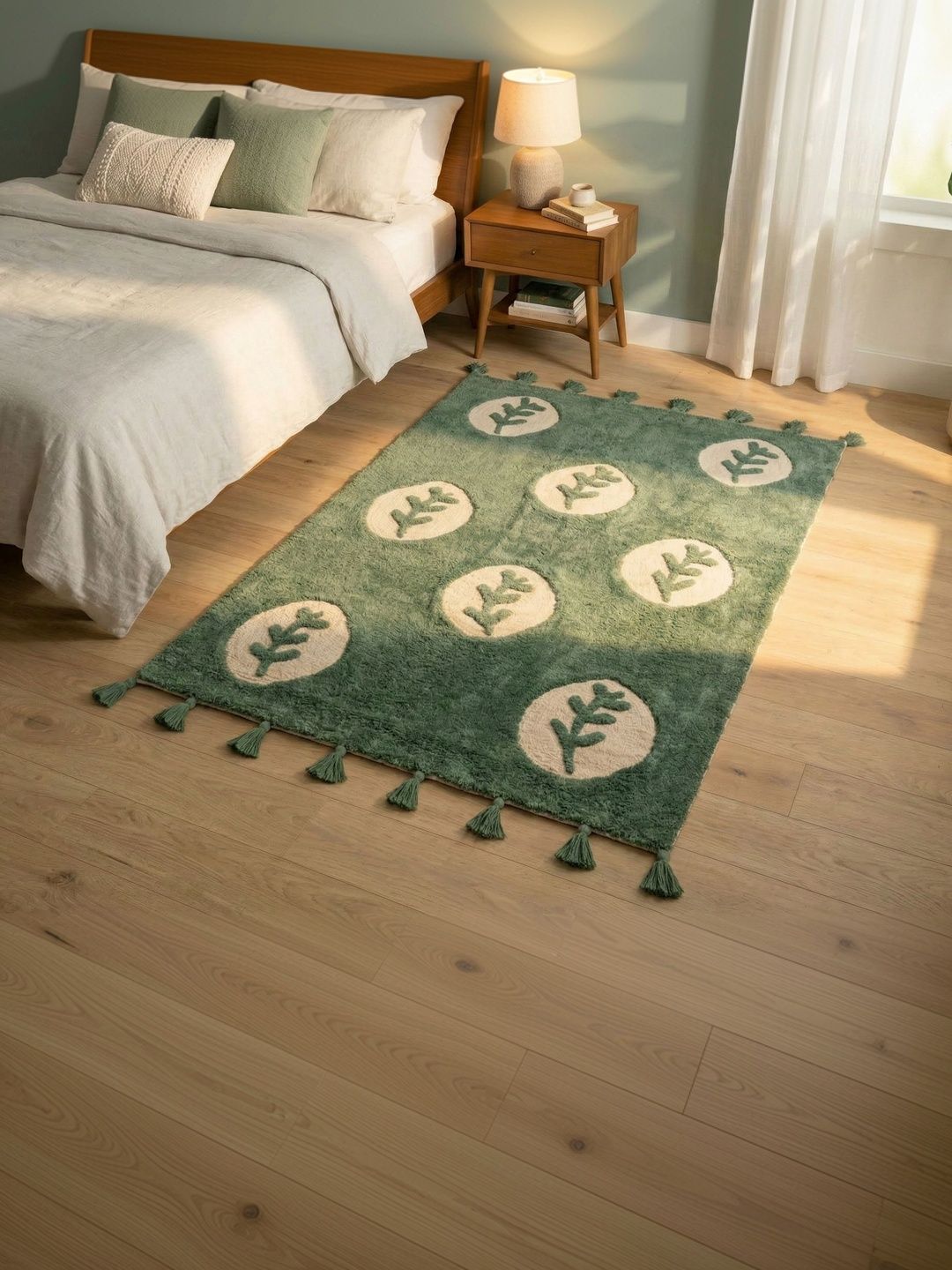BUNGALOW AND BEYOND BUNGALOW AND BEYOND Green Abstract Hand-Tufted Cotton Carpet
