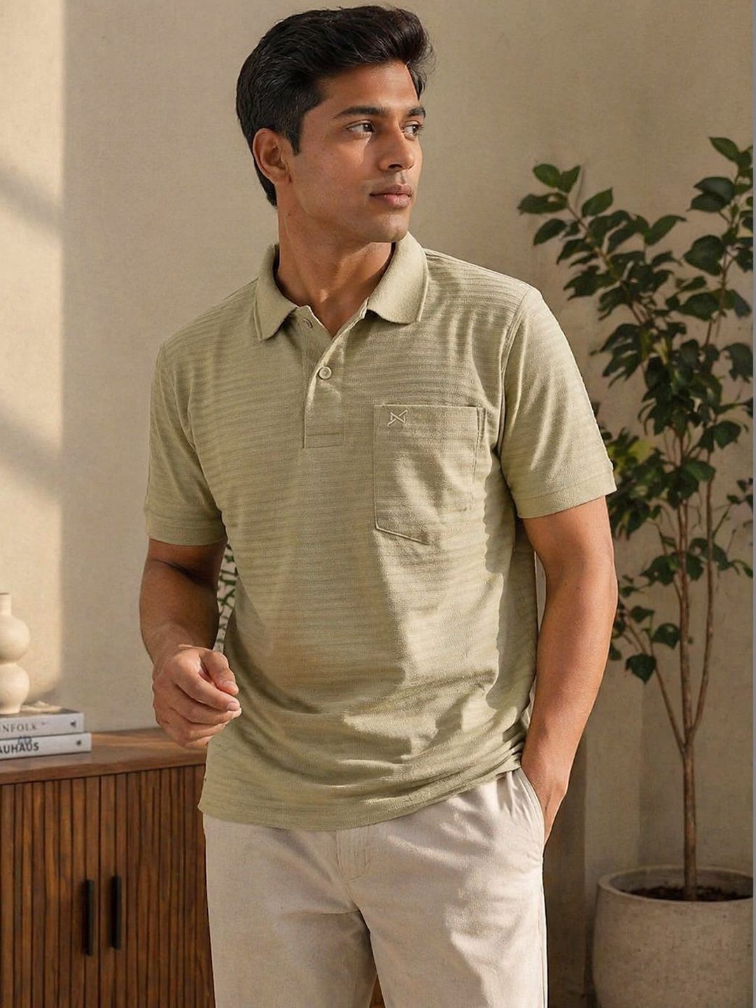 Force NXT Men Striped Polo Collar Pockets T-shirt