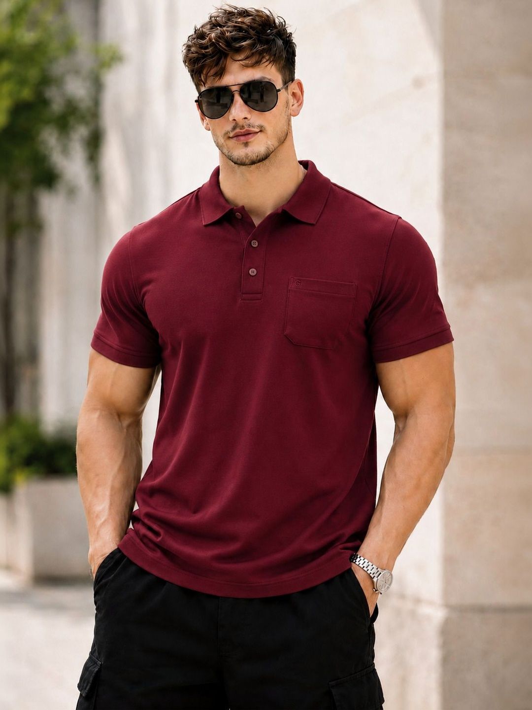 SCUBA Men Polo Collar Pockets T-shirt