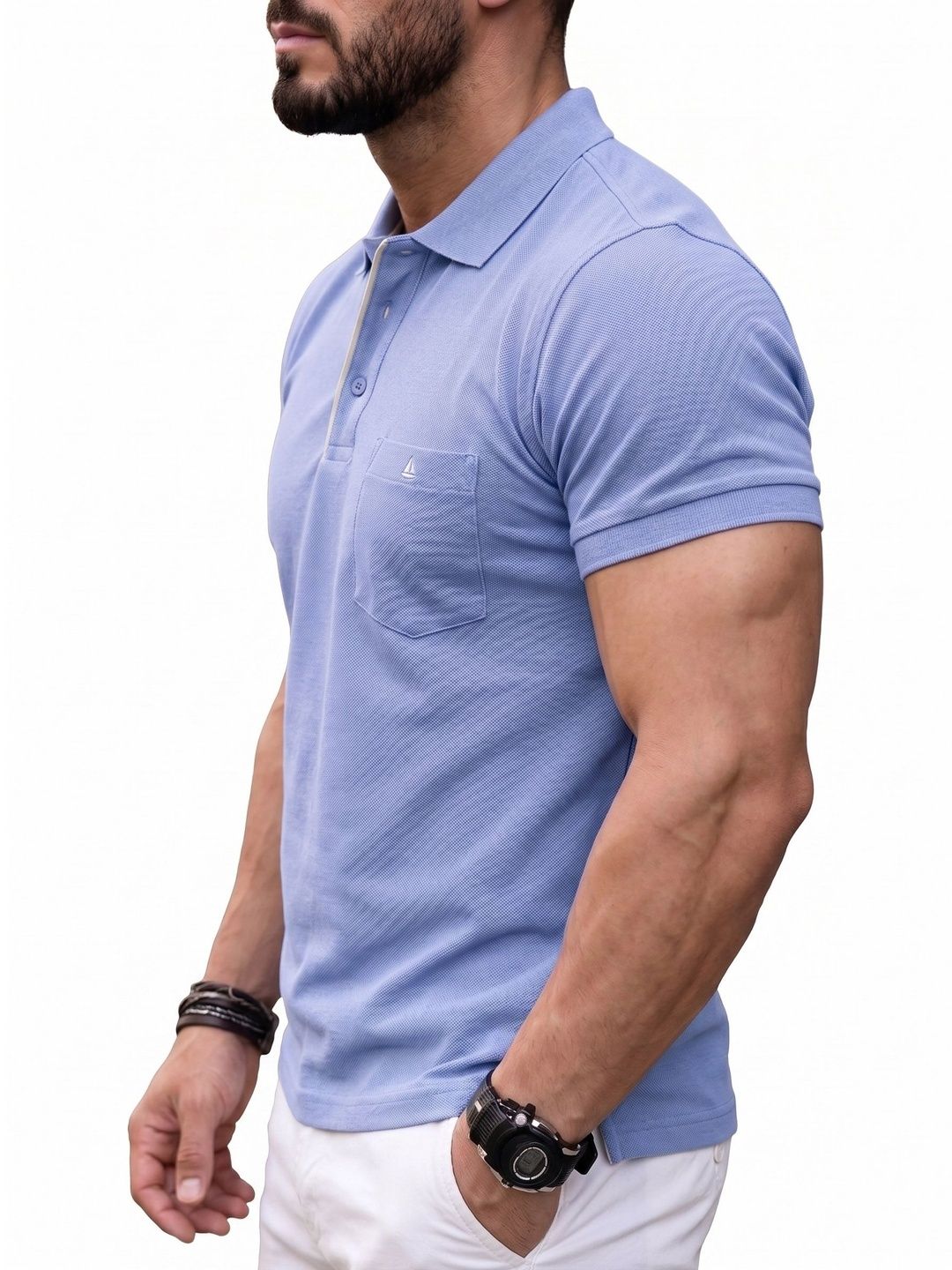 Utopium Men Polo Collar Pure Cotton Pockets T-shirt