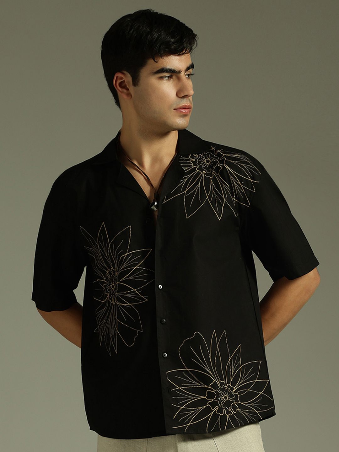 Buy DENNISON Relaxed Fit Floral Embroidered Drop-Shoulder Sleeves