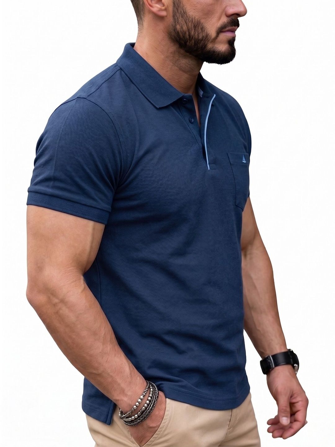 Utopium Men Polo Collar Pure Cotton Pockets T-shirt