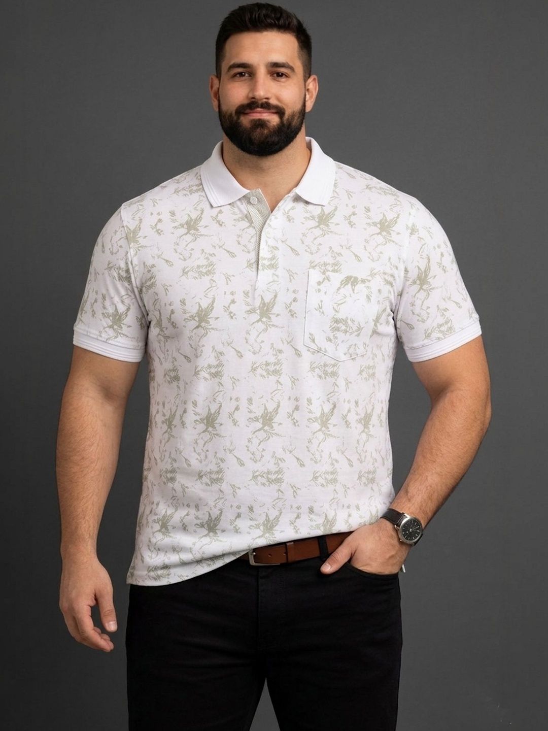 Mast & Harbour Men Printed Polo Collar Pockets T-shirt