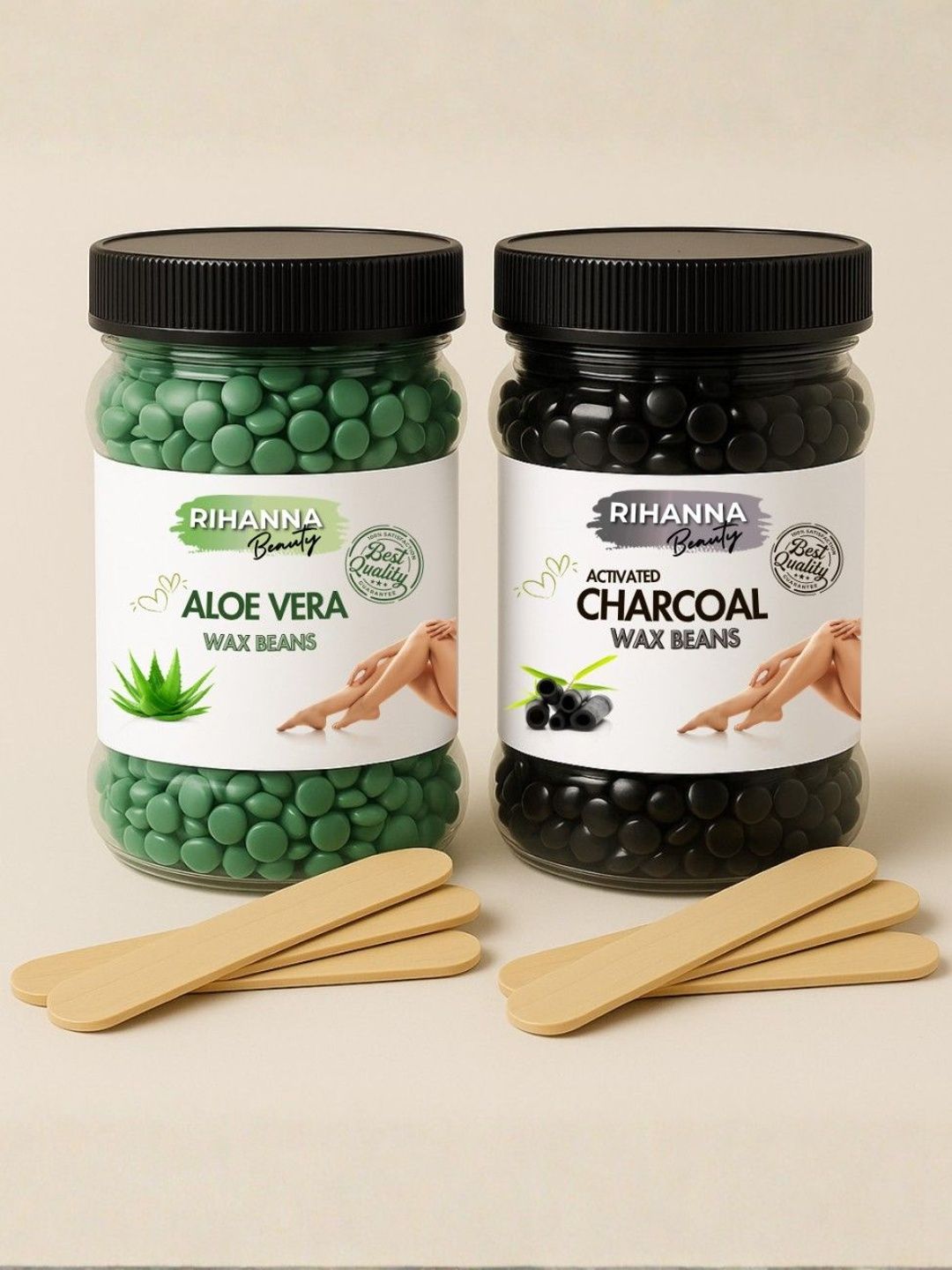 RIHANNA BEAUTY Set Of 2 Aloe Vera & Charcoal Hard Wax Beans - 150 g Each
