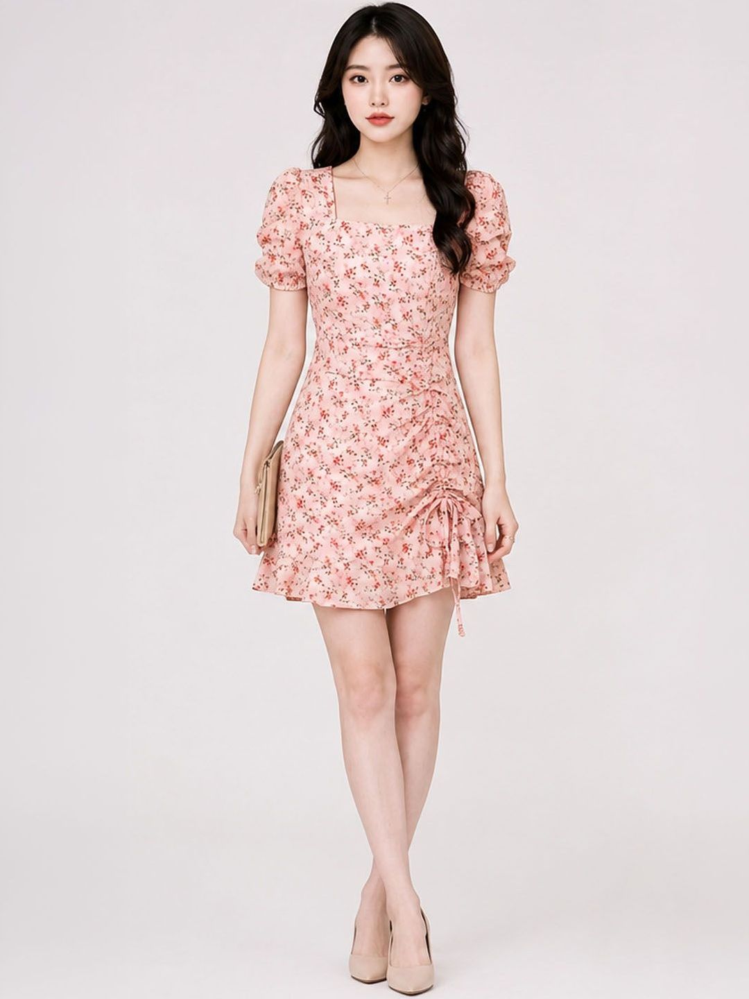 DressBerry Floral Print Puff Sleeve Mini Dress