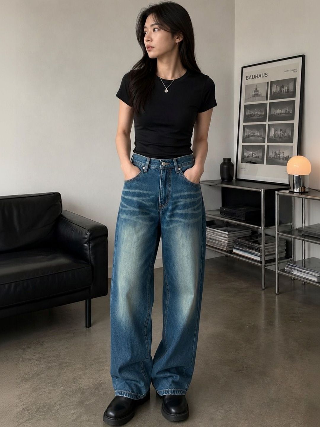 Line out line Women High-Rise Light Fade Cotton Jeans