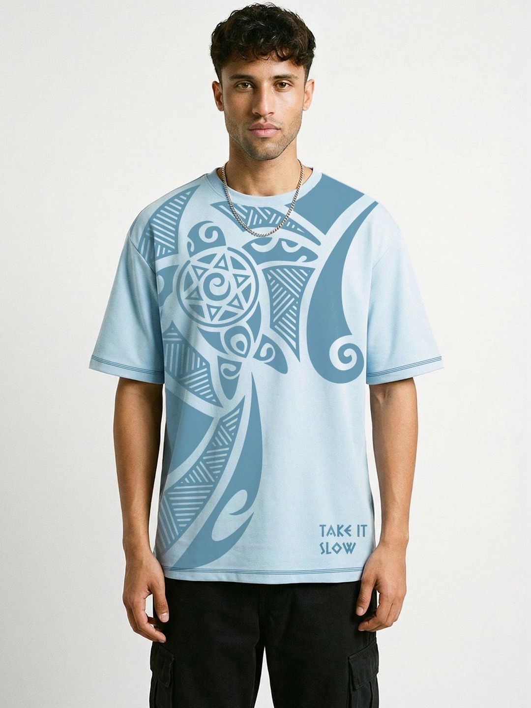 Crazymonk Men Printed Raw Edge T-shirt
