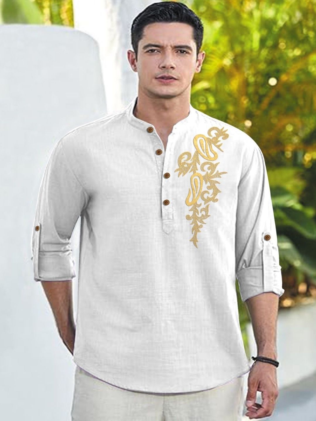 CLOTHING VEDA Men Floral Mandarin Collar Kurta