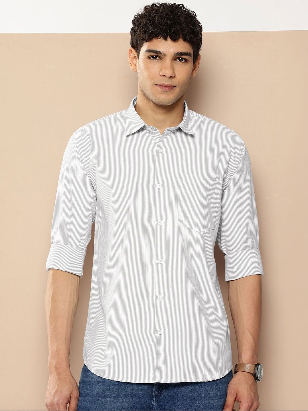 Mast & Harbour Men Premium Slim Fit Striped Casual Shirt