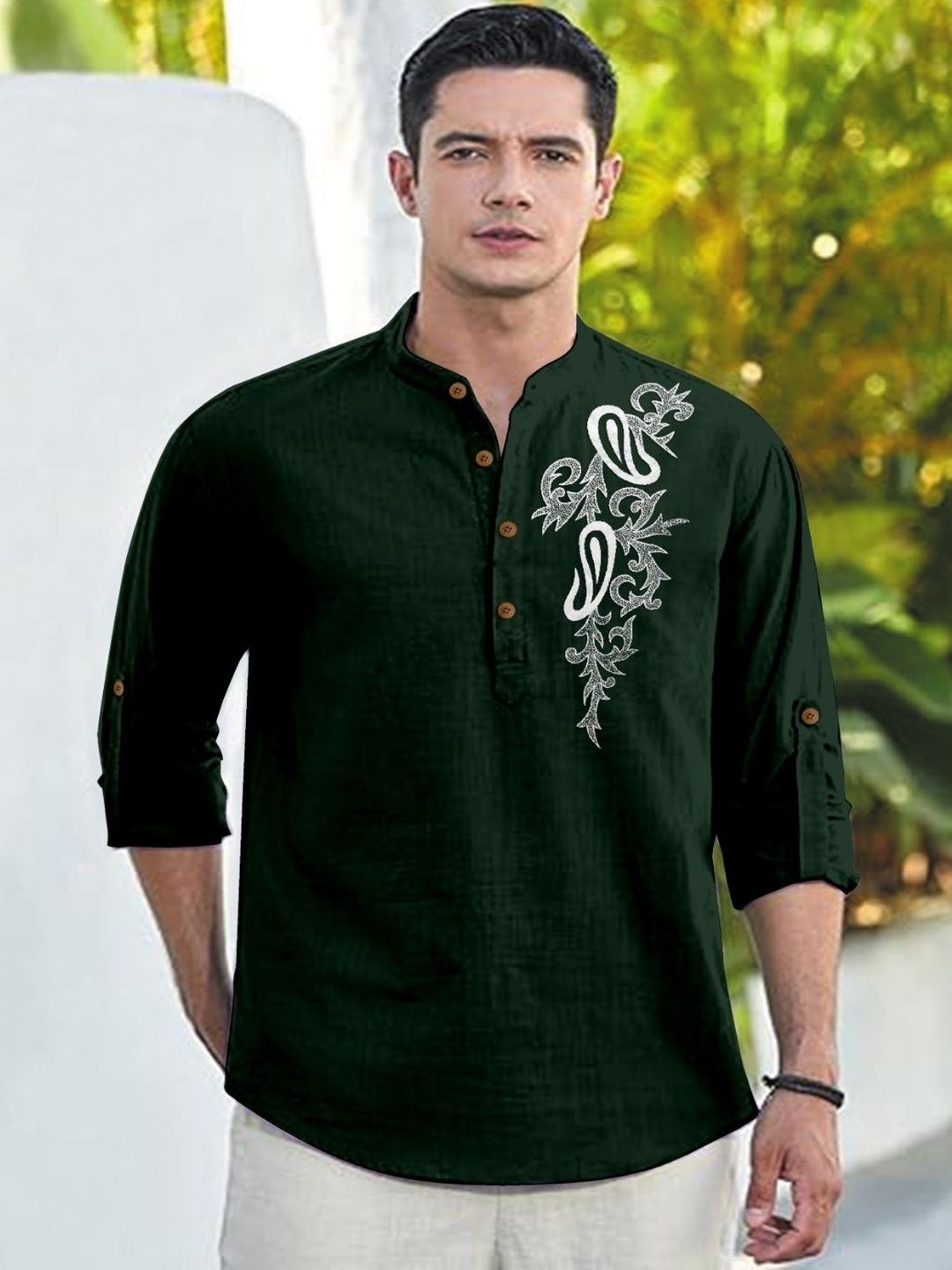 CLOTHING VEDA Men Floral Mandarin Collar Kurta