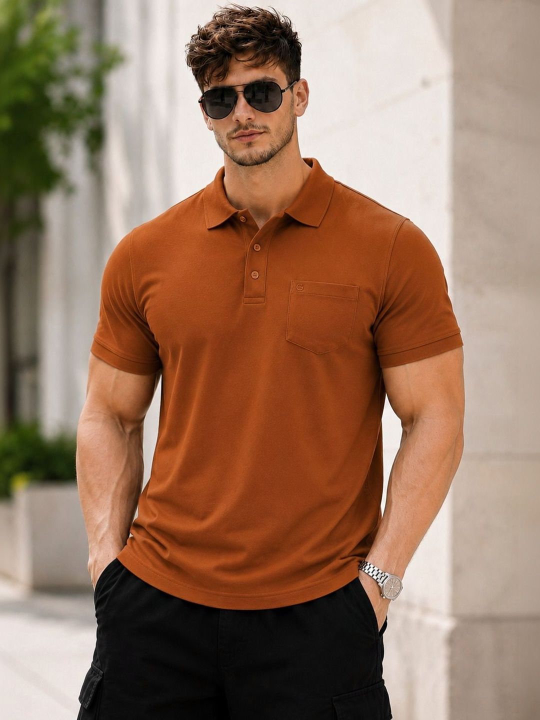 SCUBA Men Polo Collar Pockets T-shirt