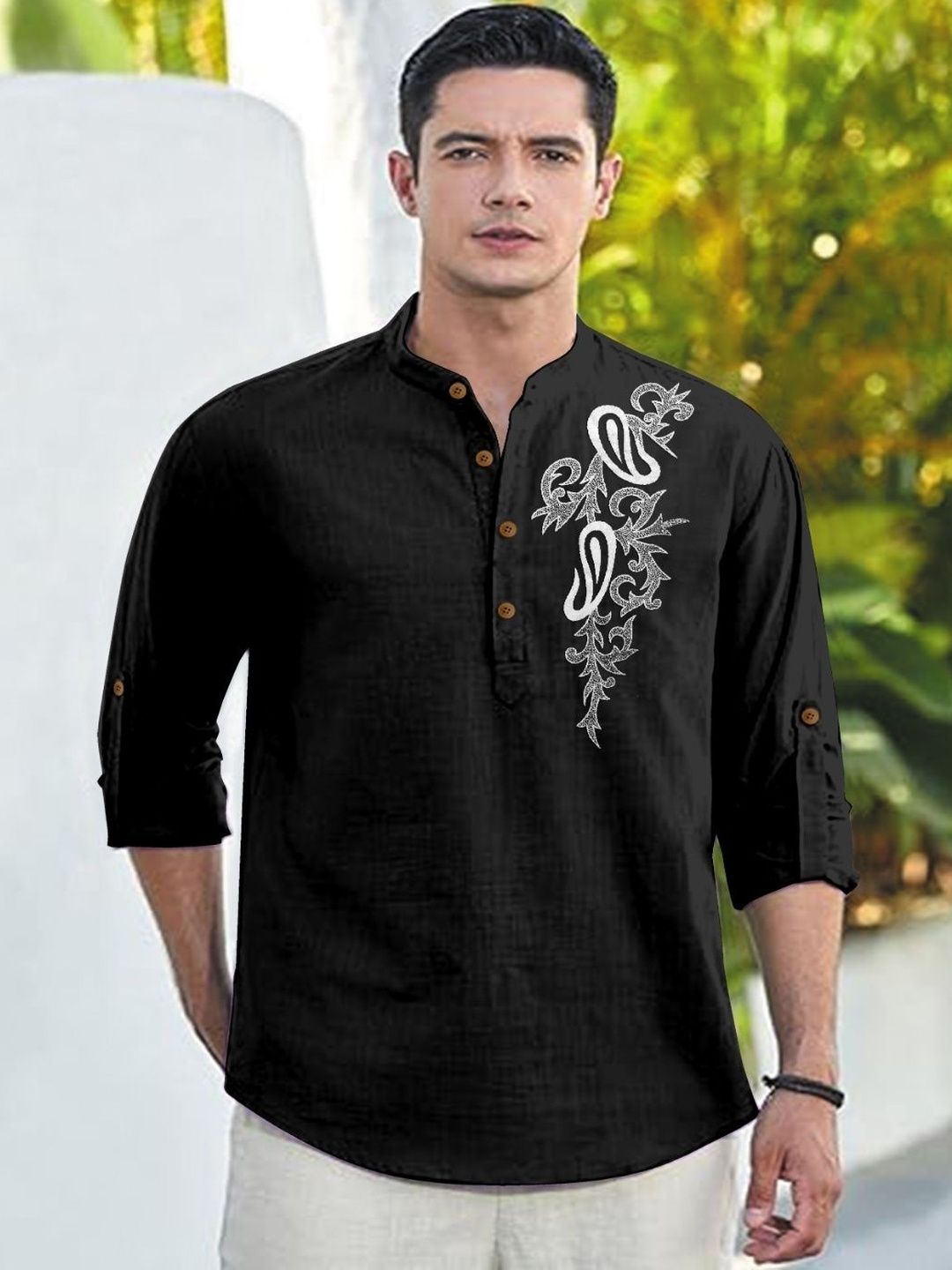 CLOTHING VEDA Men Floral Mandarin Collar Kurta