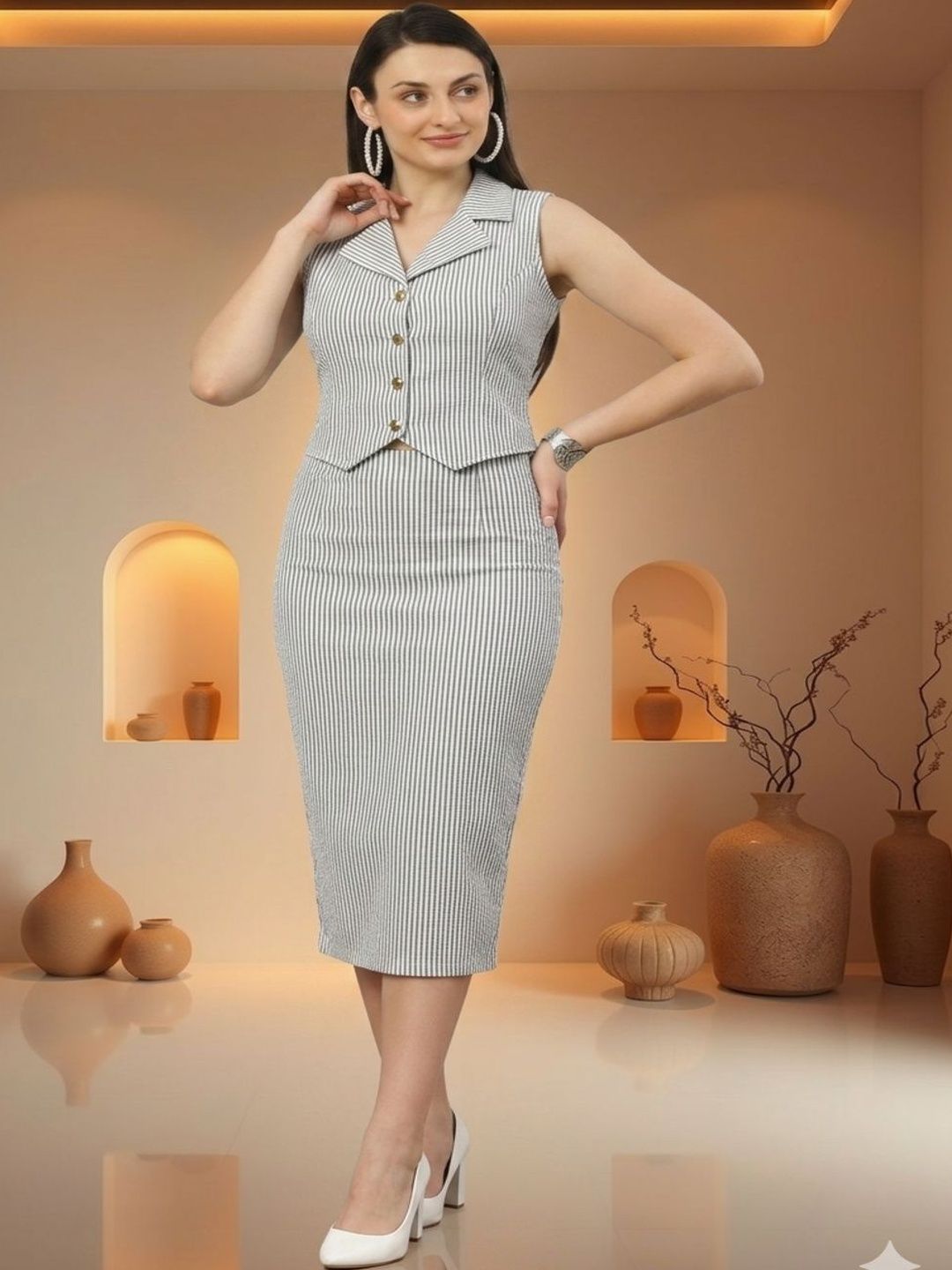 JAKANARY Striped Vest Top with Skirt