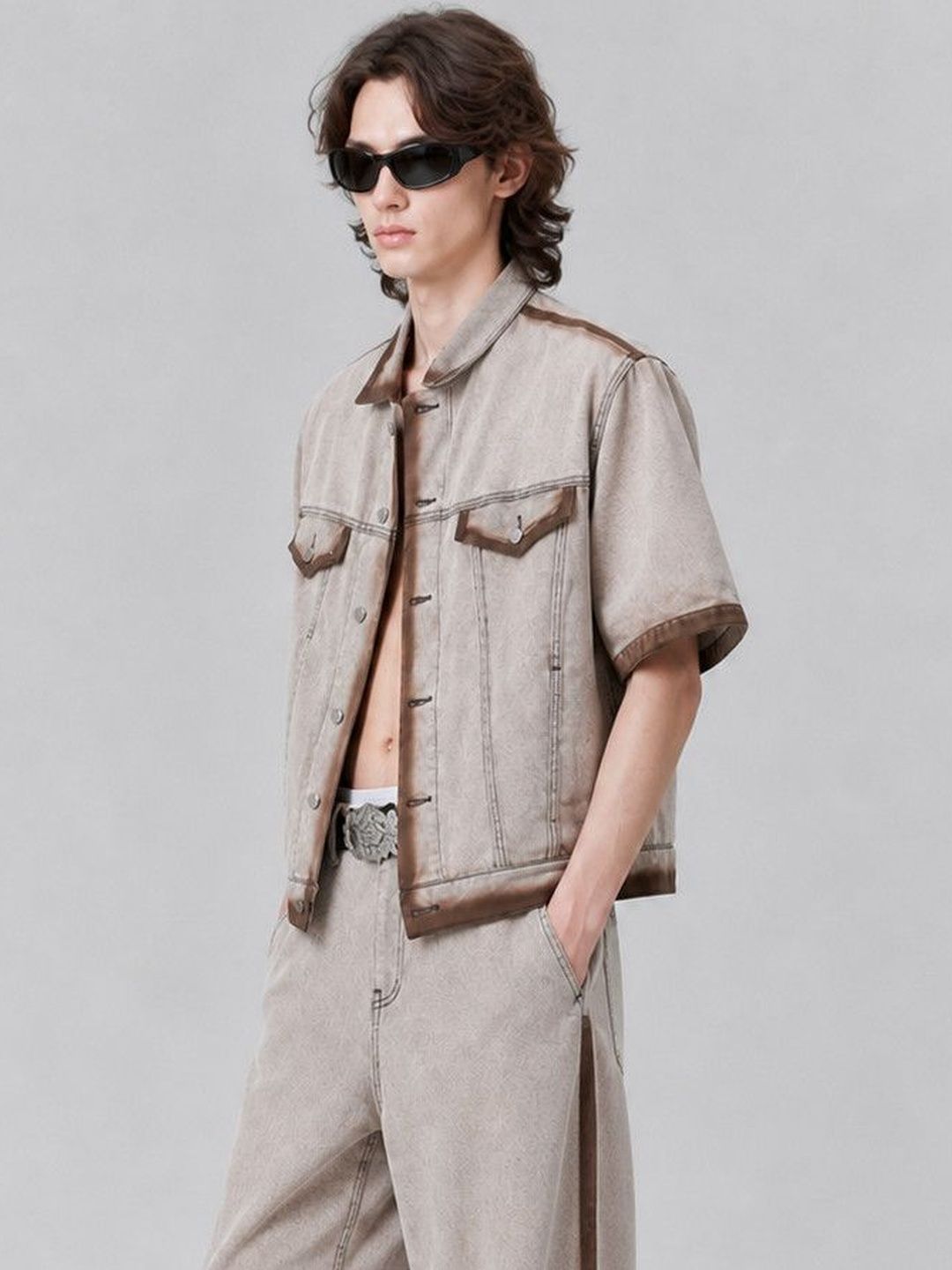 RDSTR Men Colourblocked Crop Denim Jacket