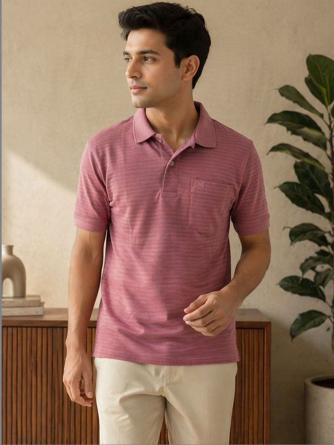 Force NXT Men Striped Polo Collar Pockets T-shirt
