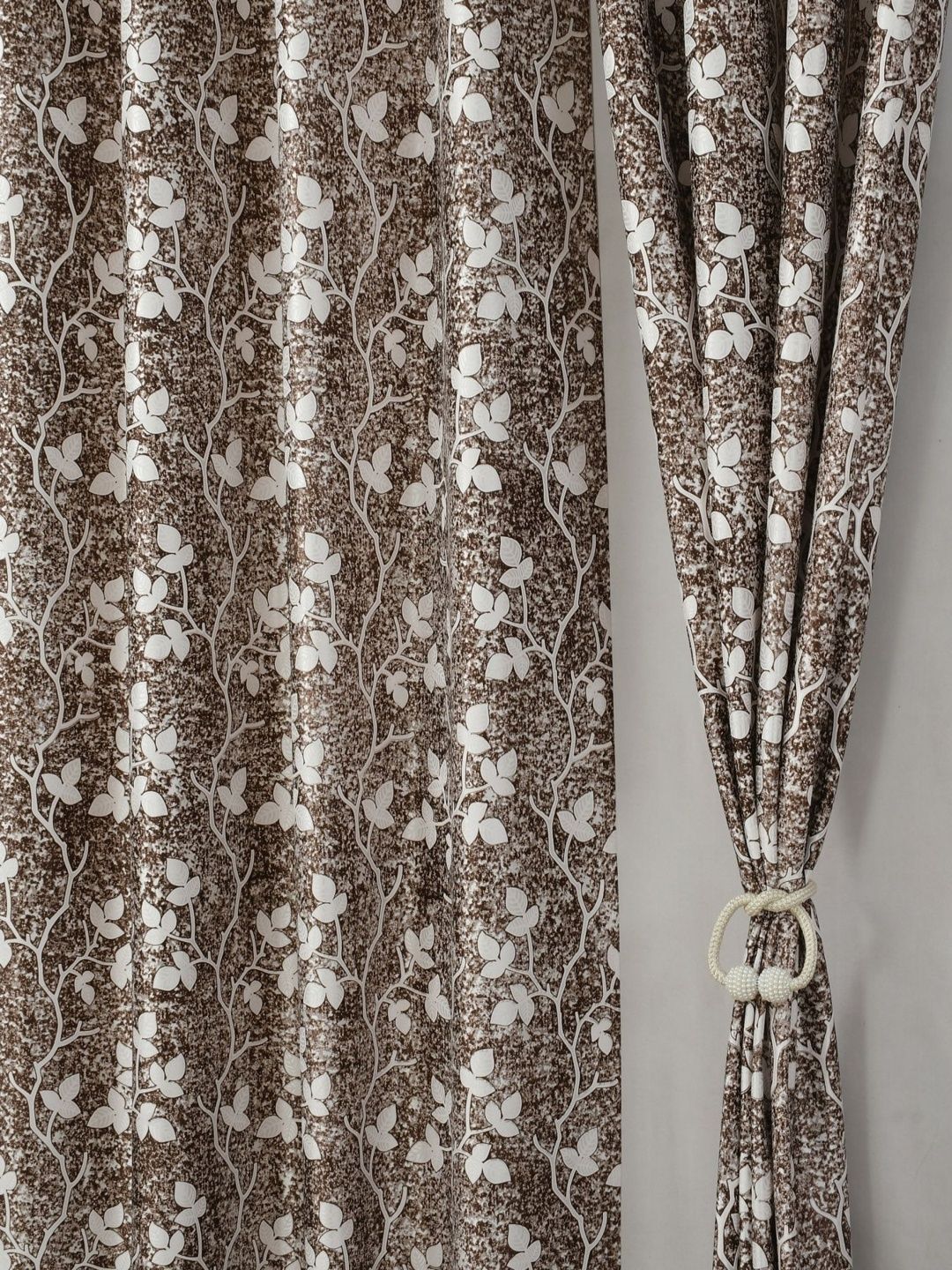 Aura Brown & White Set of 2 Floral Long Door Curtain