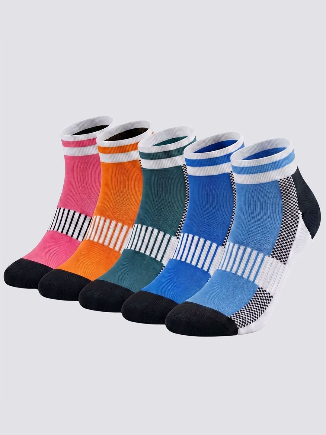 Sockscarving Unisex Pack of 5 Cotton Colourblocked Ankle Length Socks