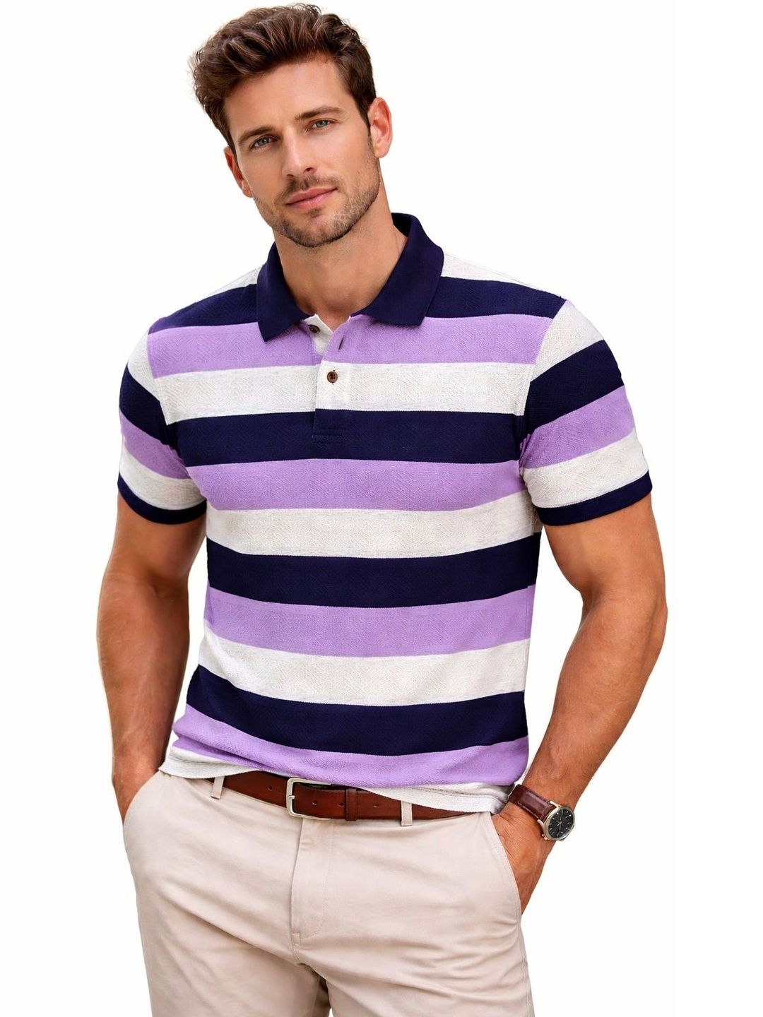 The Roadster Lifestyle Co Striped Polo Collar Tshirts