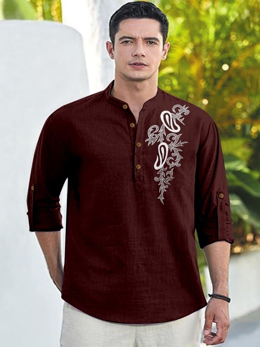CLOTHING VEDA Men Floral Mandarin Collar Kurta