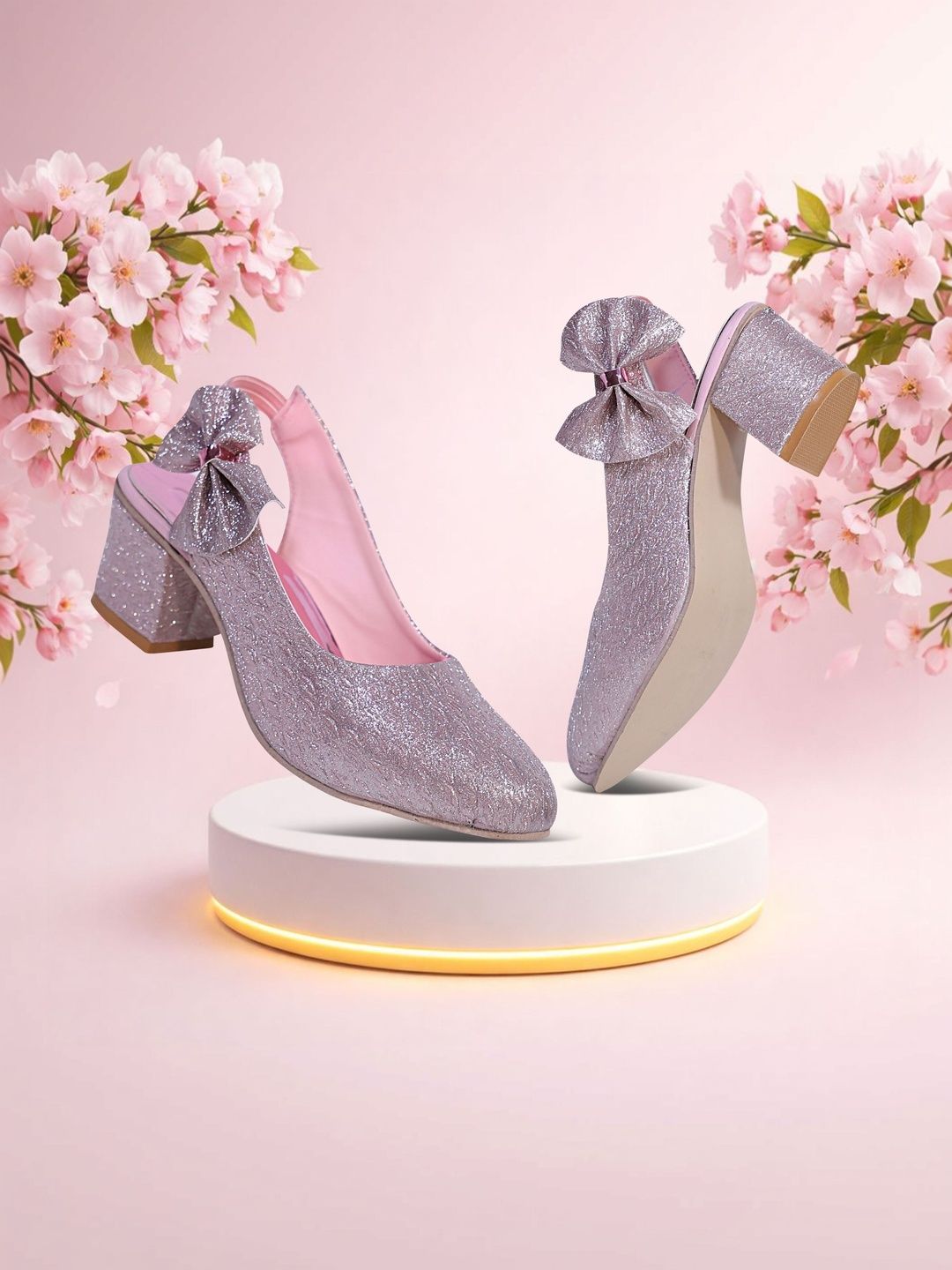 MUKUNDU Girls Textured Glitter Block Heels