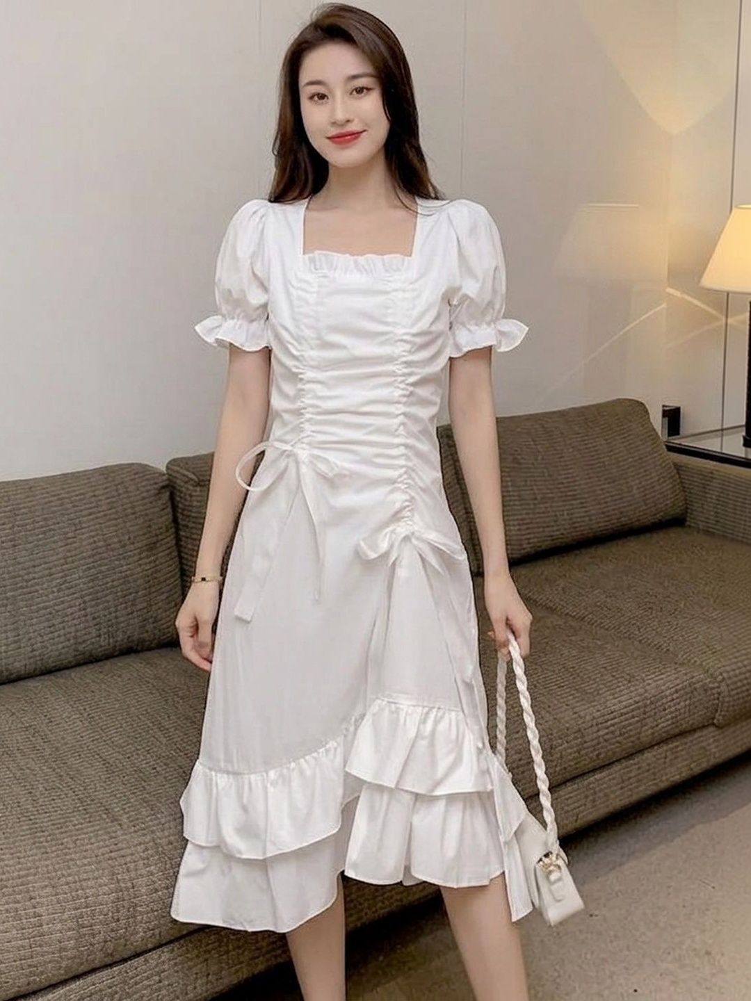 DressBerry Puff Sleeve Fit & Flare Midi Dress